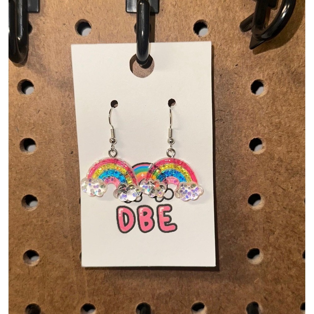 LGBT Rainbow Earrings Drop / Dangle Gold Hook Jewelry, Sparkly, pride, lgbtq